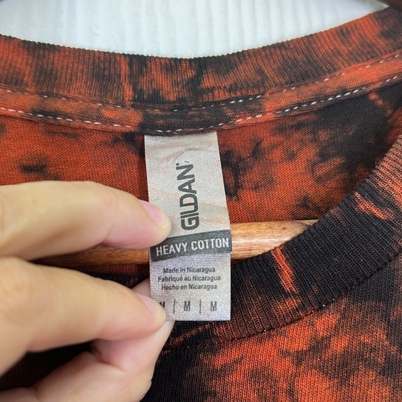 Gildan - Burnt Orange And Black Tye Dye Korn Band Graphic Short Sleeve T Size M - Picture 7 of 9